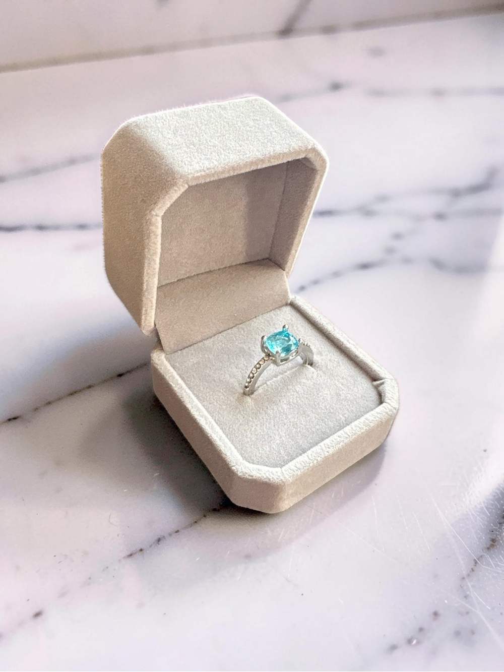 Silver Ring with Aquamarine Blue Crystal